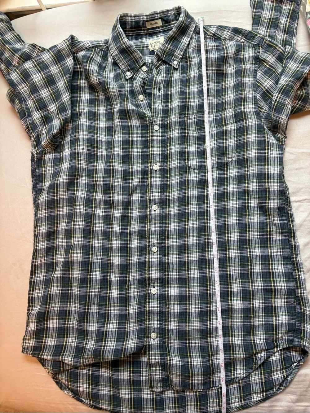 J.Crew Irish Linen Classic Fit Plaid Button Front Shirt LT